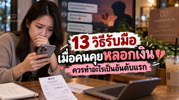 หญิงไทยตรวจแชทและสลิปโอนเงินของคนคุย